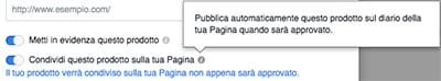 Condividere prodotto vetrina Facebook