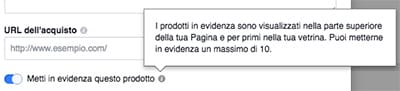 evidenziare pdotto in vendita vetrina facebook