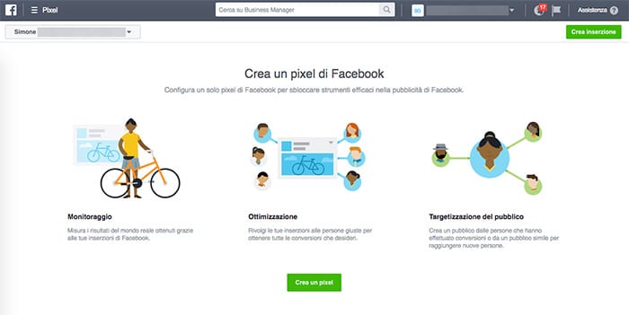 Creare pixel facebook